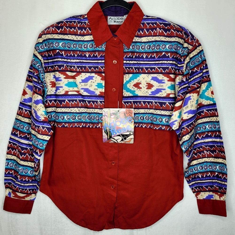 Vintage 1992 Adobe Rose Western Rodeo Button Down Shirt Size Medium‎